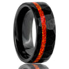 Minimalist Geometric Black Tungsten Steel Ring With Red Opal Stone And Electroplated Gold Finish For Unisex Jewelry