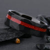 Minimalist Geometric Black Tungsten Steel Ring With Red Opal Stone And Electroplated Gold Finish For Unisex Jewelry