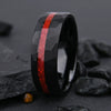Minimalist Geometric Black Tungsten Steel Ring With Red Opal Stone And Electroplated Gold Finish For Unisex Jewelry