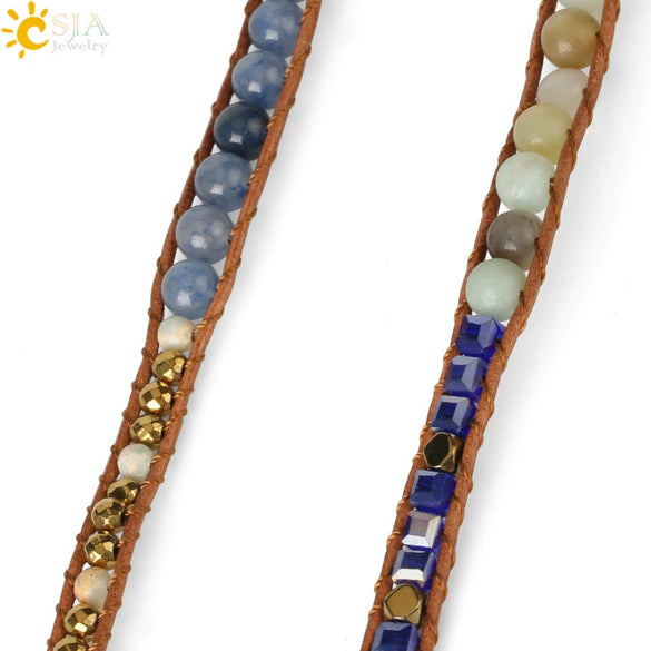 Minimalist Geometric Blue Aventurine Stone Multi Layer Bracelet With Hand Woven Rope And Beaded Details For Unisex Wear