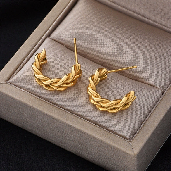 Minimalist Geometric Braided Twist Goldplated Stainless Steel Earrings Accessories