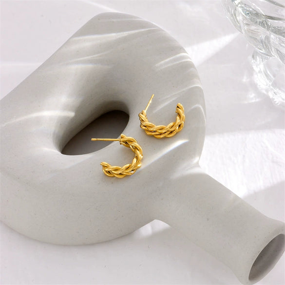 Minimalist Geometric Braided Twist Goldplated Stainless Steel Earrings Accessories