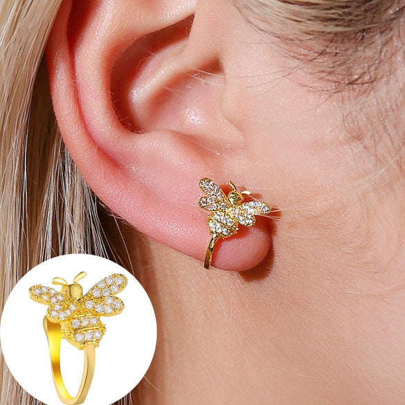 Minimalist Geometric Clipon Earrings Copper Metal Bee Snakeshaped Ear Cuffs Diamond Design