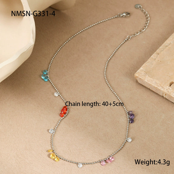 Minimalist Geometric Color Zircon Dopamine Women's Titanium Steel Necklace Plated 18K Gold