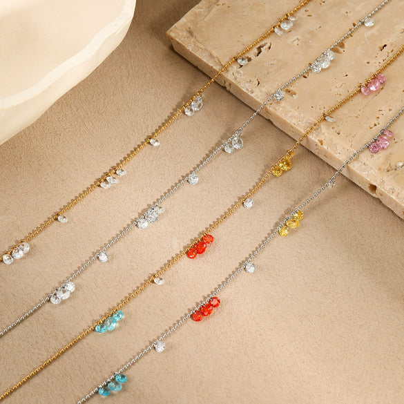 Minimalist Geometric Color Zircon Dopamine Women's Titanium Steel Necklace Plated 18K Gold