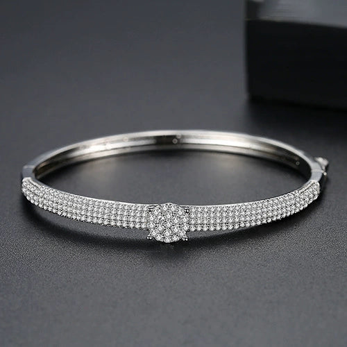 Minimalist Geometric Copper Bracelet With Microinlaid Zircon Accents For Women Fine Fashion Jewelry