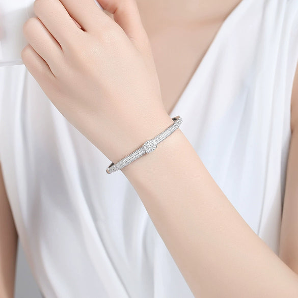 Minimalist Geometric Copper Bracelet With Microinlaid Zircon Accents For Women Fine Fashion Jewelry