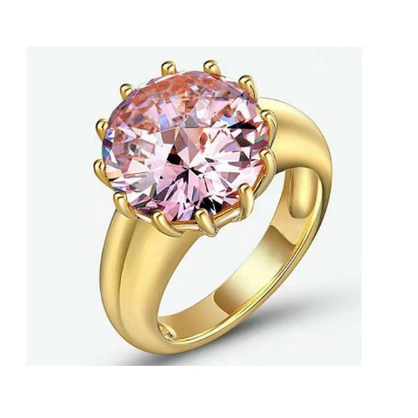 Minimalist Geometric Copper Ring With Pink Zircon And Electroplated Finish For Wedding Or Engagement Jewelry