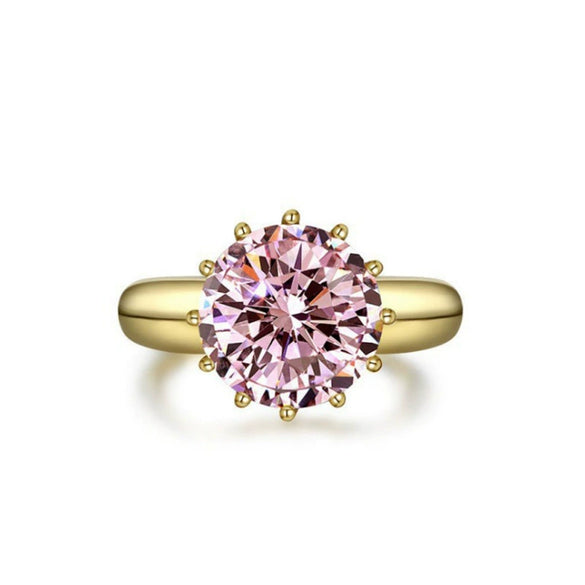 Minimalist Geometric Copper Ring With Pink Zircon And Electroplated Finish For Wedding Or Engagement Jewelry