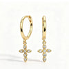 Minimalist Geometric Cross Shaped Rhinestone Ear Cuffs And Small Hoop Earrings For Women Copper Electroplated Fashion Jewelry