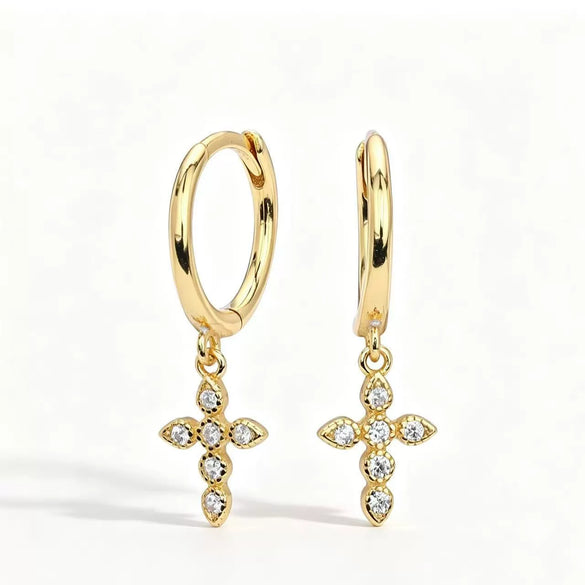 Minimalist Geometric Cross Shaped Rhinestone Ear Cuffs And Small Hoop Earrings For Women Copper Electroplated Fashion Jewelry