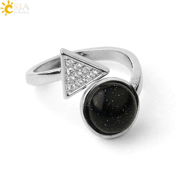 Minimalist Geometric Crystal Ring Adjustable Open Band Fashion Micro Inlaid Exquisite Unisex Jewelry