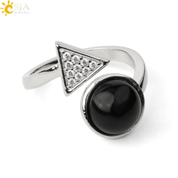 Minimalist Geometric Crystal Ring Adjustable Open Band Fashion Micro Inlaid Exquisite Unisex Jewelry