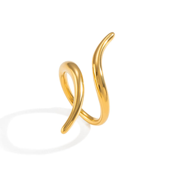 Minimalist Geometric Curved Cast Open Stainless Steel Electroplated 18K Gold Unisex Ring Jewelry