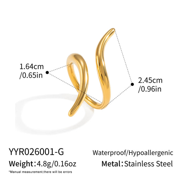 Minimalist Geometric Curved Cast Open Stainless Steel Electroplated 18K Gold Unisex Ring Jewelry