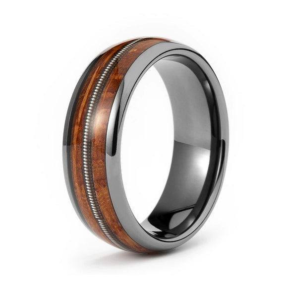 Minimalist Geometric Curved Tungsten Steel Ring With Goldtone Inlaid Line Electroplated Unisex Jewelry