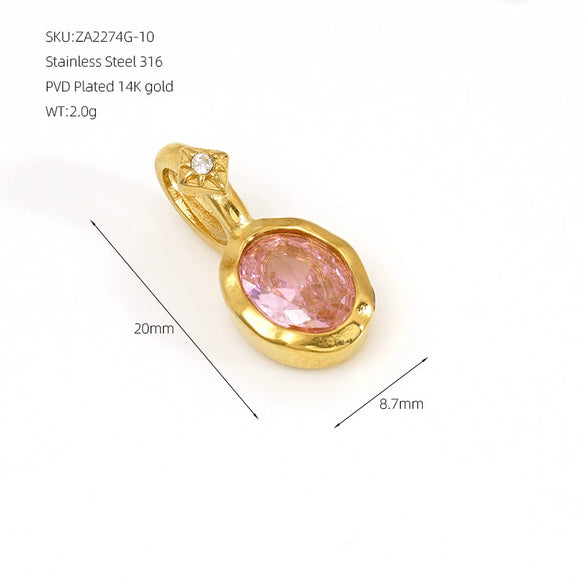 Minimalist Geometric December Birthstone Rhinestone Pendant In 316 Stainless Steel With Colorful Pearl Detail And Electroplated Finish