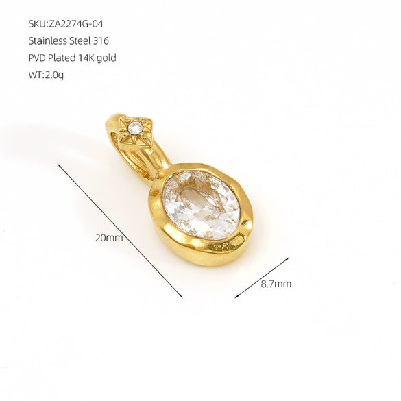 Minimalist Geometric December Birthstone Rhinestone Pendant In 316 Stainless Steel With Colorful Pearl Detail And Electroplated Finish