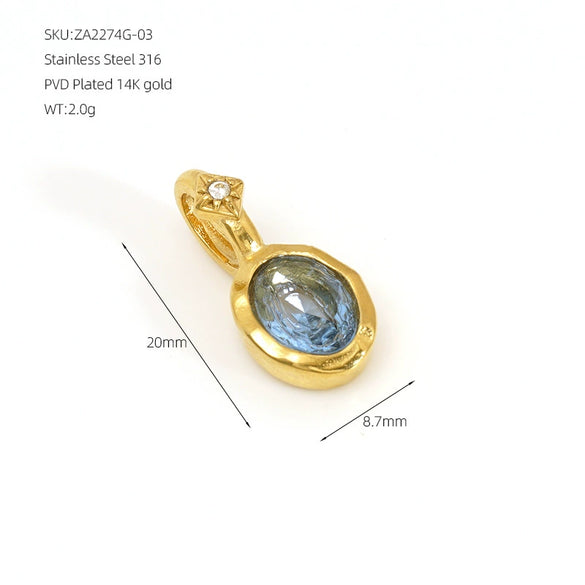 Minimalist Geometric December Birthstone Rhinestone Pendant In 316 Stainless Steel With Colorful Pearl Detail And Electroplated Finish