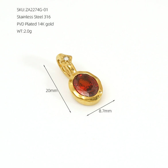 Minimalist Geometric December Birthstone Rhinestone Pendant In 316 Stainless Steel With Colorful Pearl Detail And Electroplated Finish