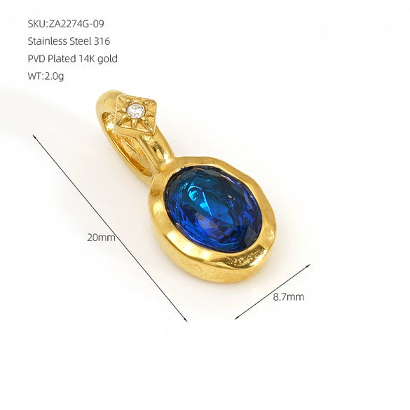 Minimalist Geometric December Birthstone Rhinestone Pendant In 316 Stainless Steel With Colorful Pearl Detail And Electroplated Finish
