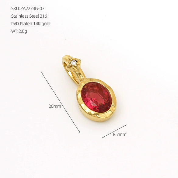 Minimalist Geometric December Birthstone Rhinestone Pendant In 316 Stainless Steel With Colorful Pearl Detail And Electroplated Finish