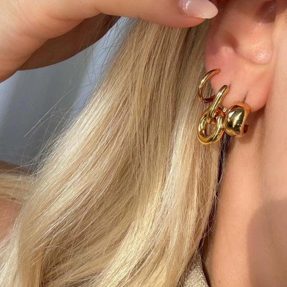 Minimalist Geometric Doublering Stainless Steel Earrings For Women With Pvd Furnace Vacuum Real Gold Plating