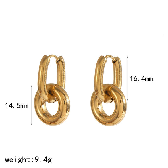 Minimalist Geometric Doublering Stainless Steel Earrings For Women With Pvd Furnace Vacuum Real Gold Plating