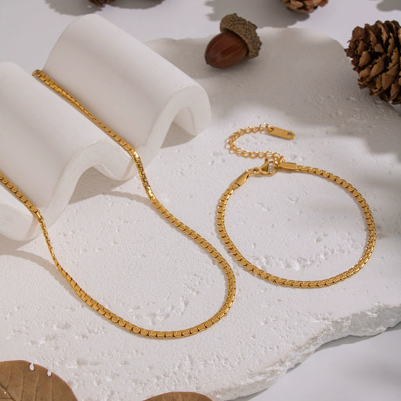 Minimalist Geometric Electroplated Stainless Steel Chain Necklace And Bracelet Set For Unisex