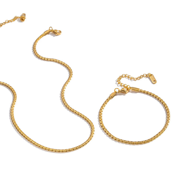 Minimalist Geometric Electroplated Stainless Steel Chain Necklace And Bracelet Set For Unisex