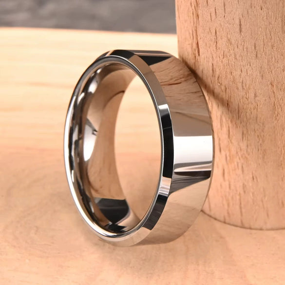 Minimalist Geometric Flat Band Ring In Tungsten Steel Fully Polished Electroplated Finish Unisex Matching Couple Rings