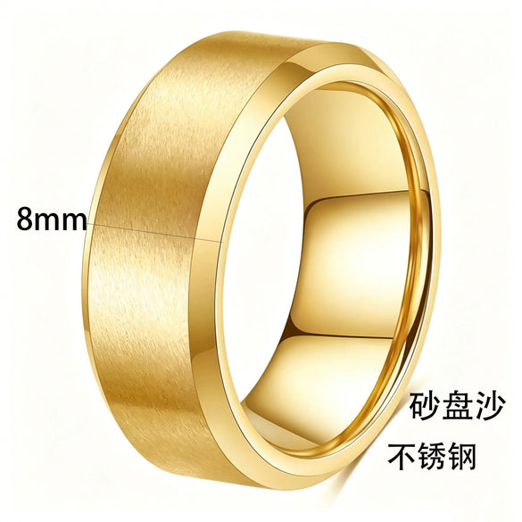 Minimalist Geometric Frosted Stainless Steel Rings With Double Beveled Edges And Electroplated Finish Wholesale