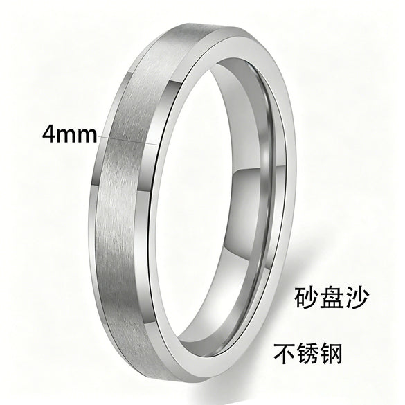 Minimalist Geometric Frosted Stainless Steel Rings With Double Beveled Edges And Electroplated Finish Wholesale