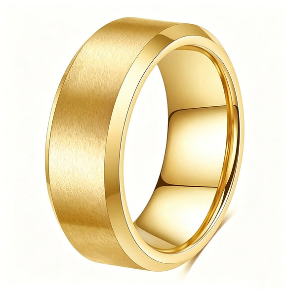 Minimalist Geometric Frosted Stainless Steel Rings With Double Beveled Edges And Electroplated Finish Wholesale