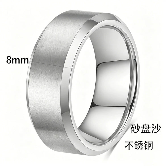 Minimalist Geometric Frosted Stainless Steel Rings With Double Beveled Edges And Electroplated Finish Wholesale
