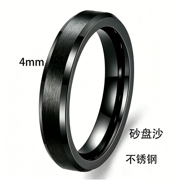 Minimalist Geometric Frosted Stainless Steel Rings With Double Beveled Edges And Electroplated Finish Wholesale