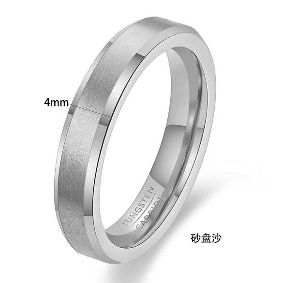 Minimalist Geometric Frosted Tungsten Steel Couple Rings With Double Beveled Edges And Electroplated Finish For Unisex Jewelry