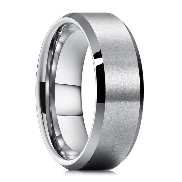Minimalist Geometric Frosted Tungsten Steel Couple Rings With Double Beveled Edges And Electroplated Finish For Unisex Jewelry