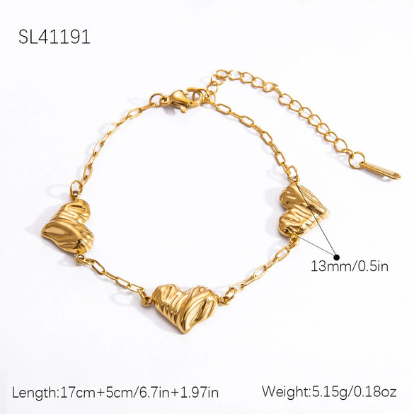 Minimalist Geometric Heartshaped Stainless Steel 18K Goldplated Bracelet Jewelry For Women