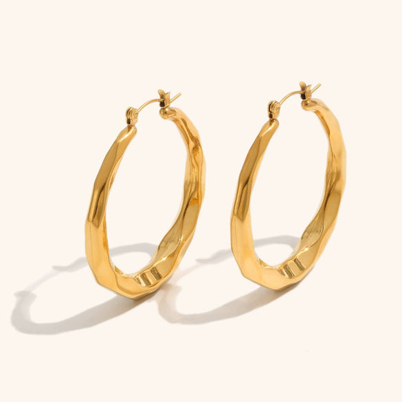 Minimalist Geometric Hollow Faceted Stainless Steel Gold Plated Earrings For Women