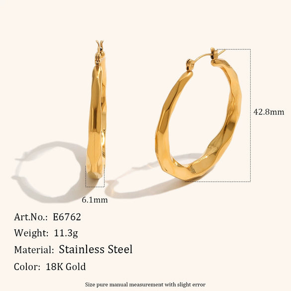 Minimalist Geometric Hollow Faceted Stainless Steel Gold Plated Earrings For Women