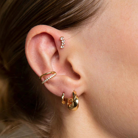 Minimalist Geometric Irregular Concave Convex Ear Cuff Earrings With Silver Needle And Copper Textured Round Electroplated Design