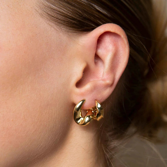 Minimalist Geometric Irregular Concave Convex Ear Cuff Earrings With Silver Needle And Copper Textured Round Electroplated Design