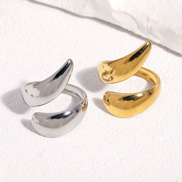 Minimalist Geometric Irregular Stainless Steel Open Ring For Women With Electroplated Finish And Thick Line Design