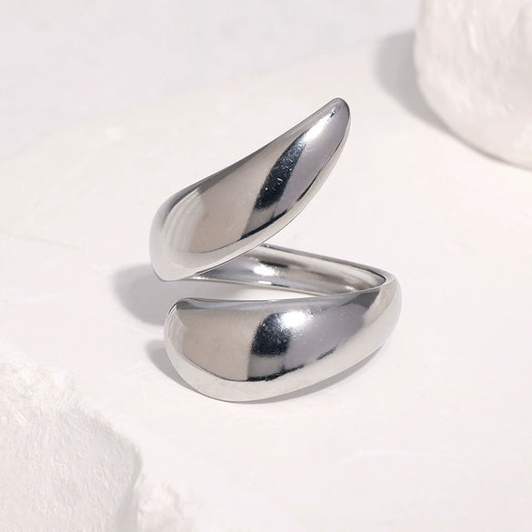 Minimalist Geometric Irregular Stainless Steel Open Ring For Women With Electroplated Finish And Thick Line Design