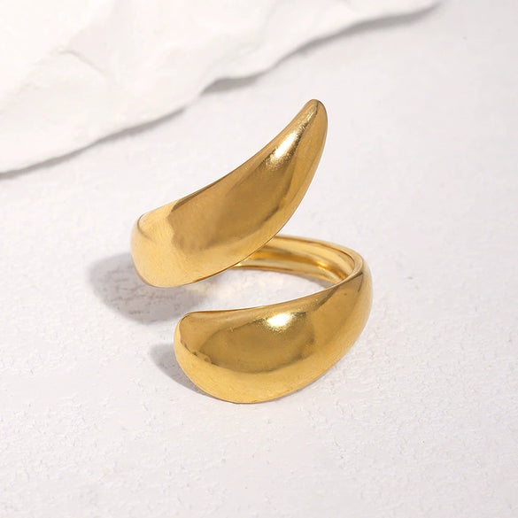Minimalist Geometric Irregular Stainless Steel Open Ring For Women With Electroplated Finish And Thick Line Design