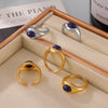Minimalist Geometric Lapis Inlaid 316L Stainless Steel Goldplated Women's Ring
