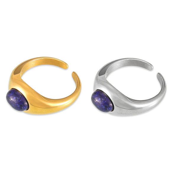 Minimalist Geometric Lapis Inlaid 316L Stainless Steel Goldplated Women's Ring