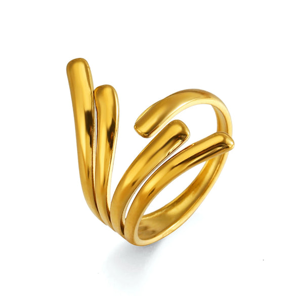 Minimalist Geometric Line Open Ring For Women Gold Electroplated Stainless Steel Jewelry
