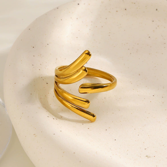 Minimalist Geometric Line Open Ring For Women Gold Electroplated Stainless Steel Jewelry